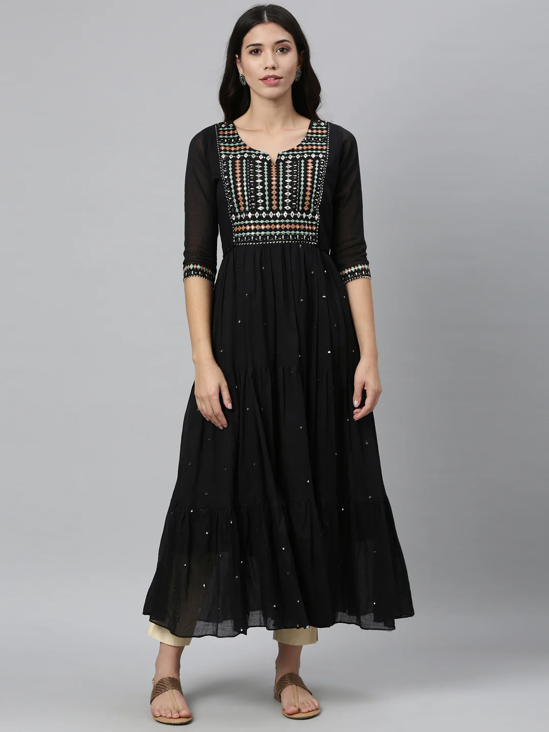 Neerus Black Color Cotton Fabric Kurta - Image 8