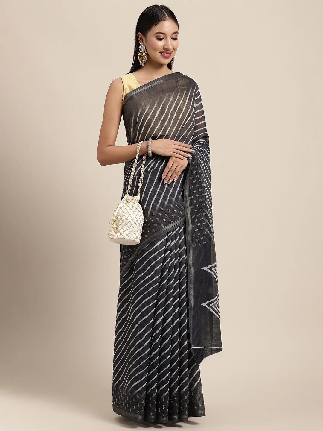 Neerus Black Color Dupion Fabric Saree