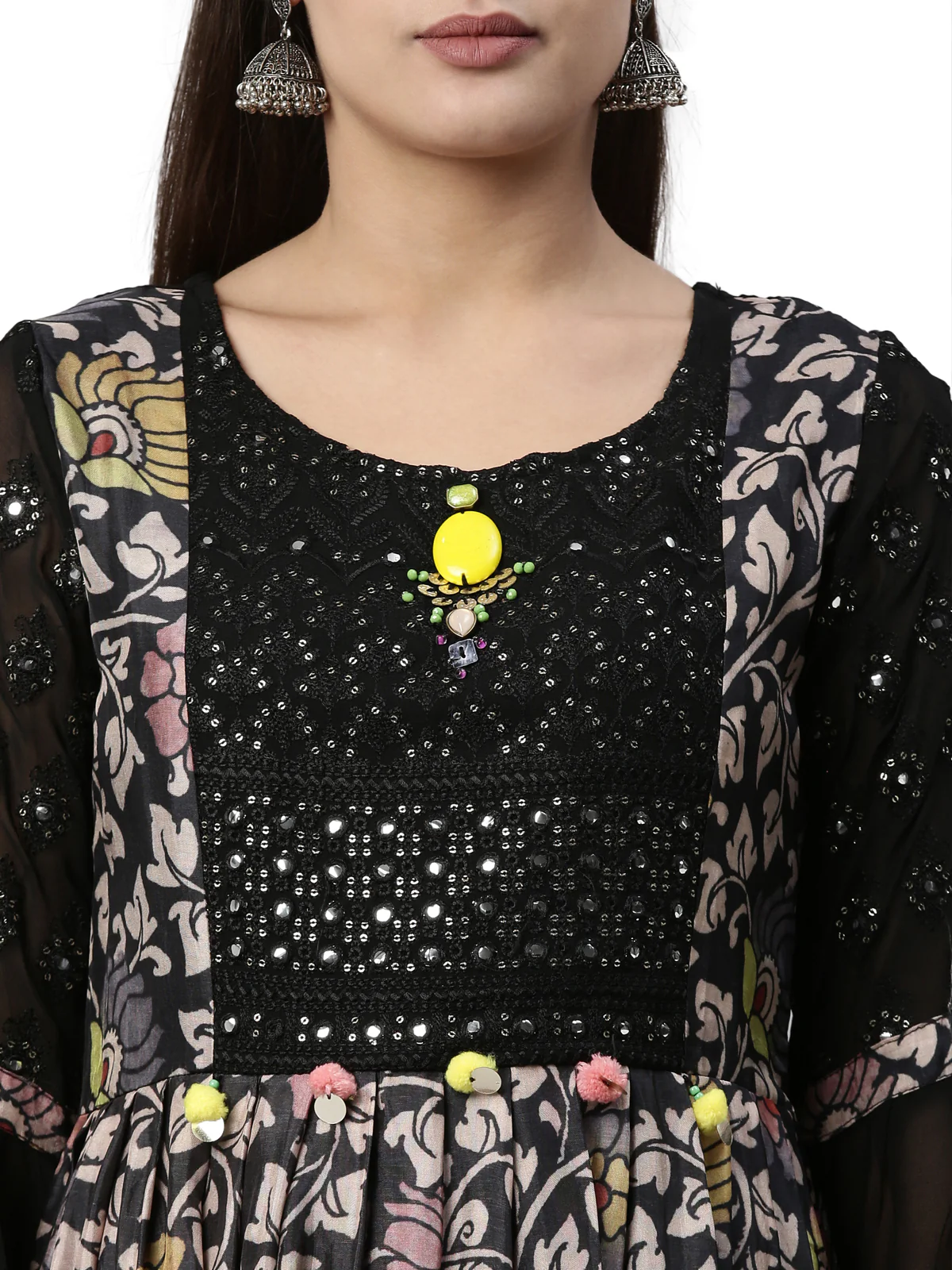 Neerus Black Color Georgette Fabric Kurta - Image 2