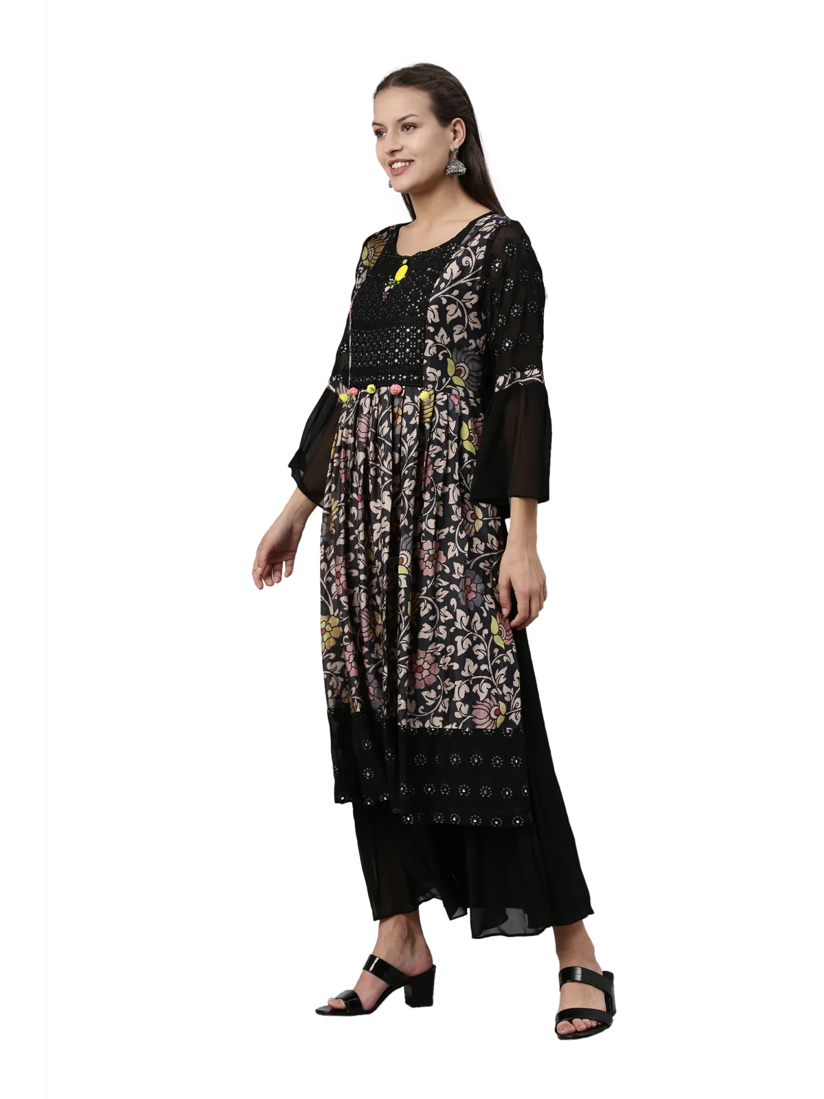 Neerus Black Color Georgette Fabric Kurta - Image 3