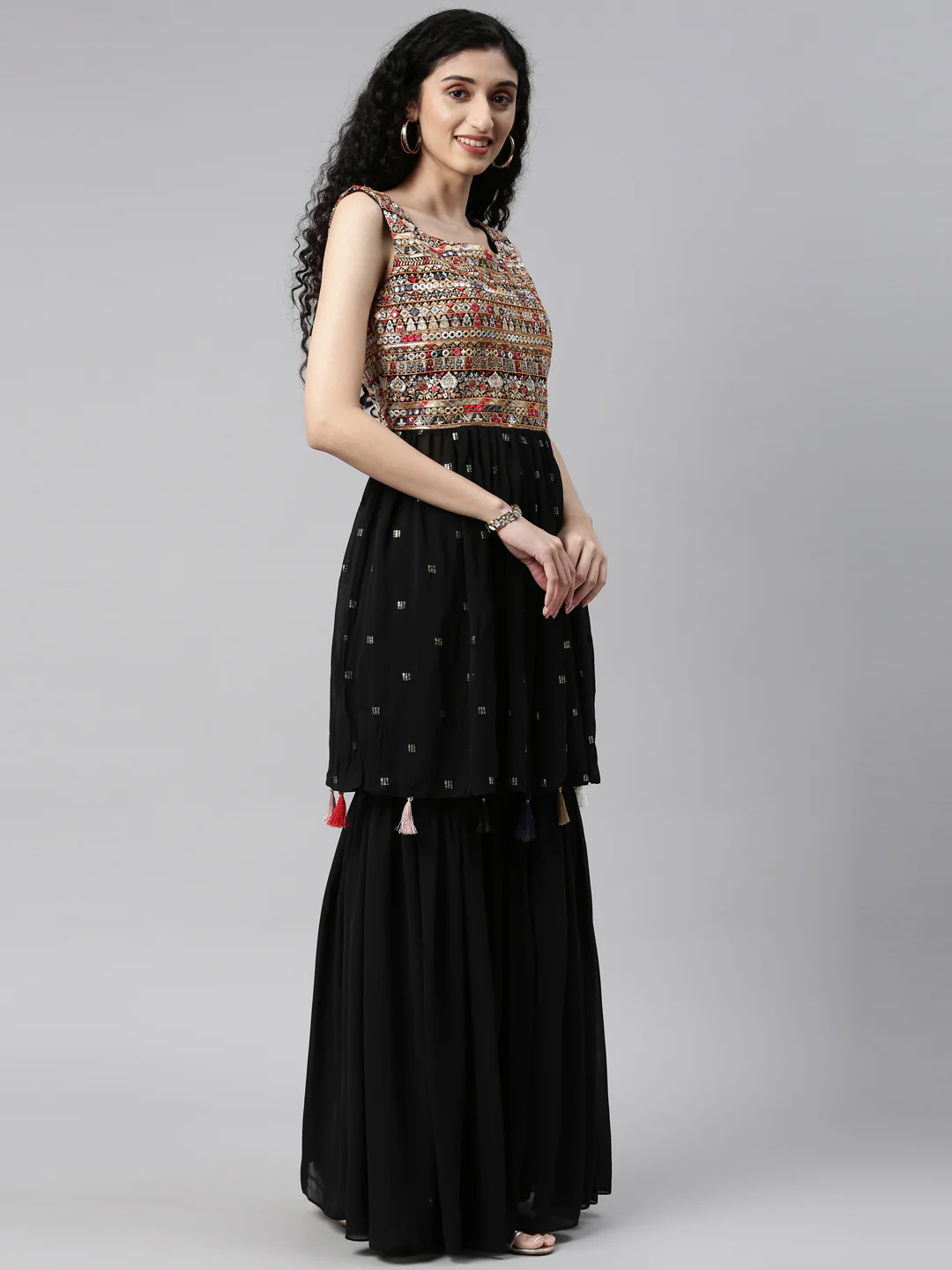 Neerus Black Color Georgette Fabric Kurta Set - Image 7