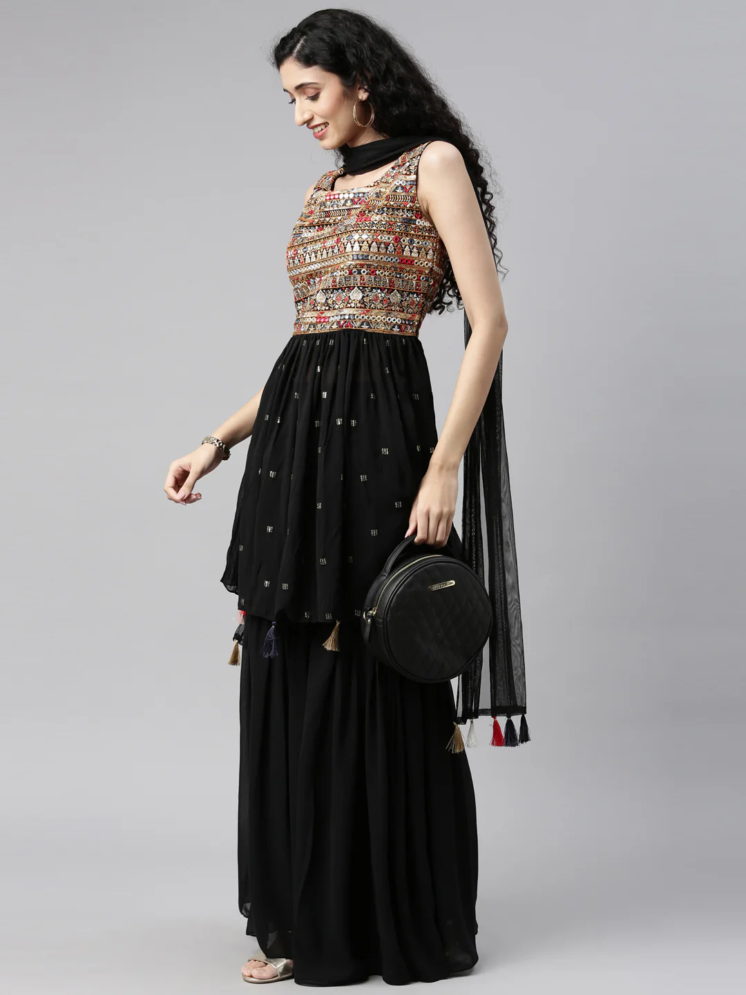 Neerus Black Color Georgette Fabric Kurta Set - Image 9