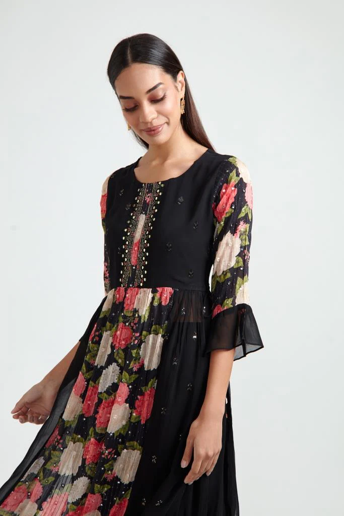Neerus Black Color Georgette Fabric Suit Set - Image 3