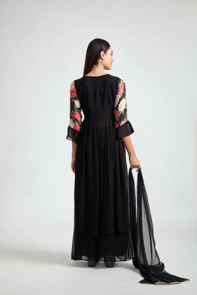 Neerus Black Color Georgette Fabric Suit Set - Image 4