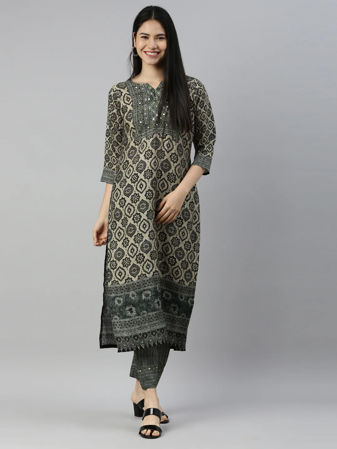 Neerus Black Color Muslin Fabric Suit Set