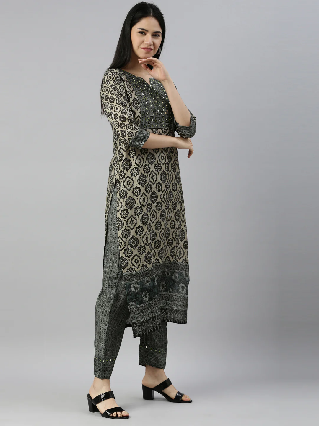 Neerus Black Color Muslin Fabric Suit Set - Image 4
