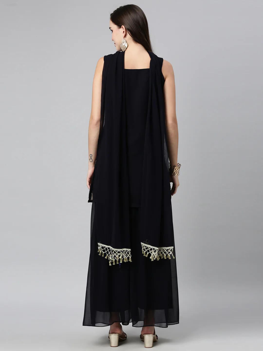 Neerus Black Color Poly Georgette Fabric Readymade Suits - Image 2