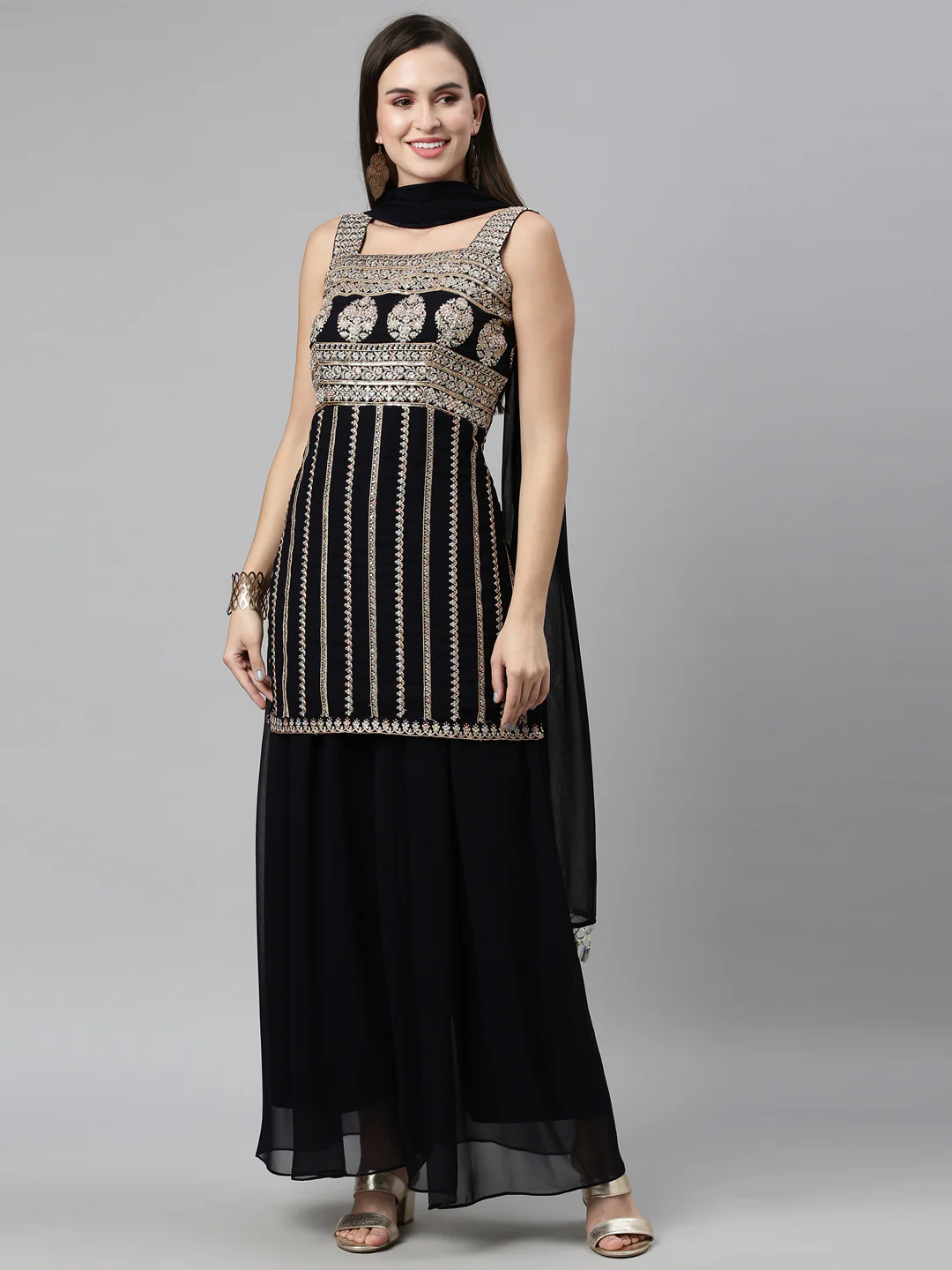 Neerus Black Color Poly Georgette Fabric Readymade Suits - Image 9