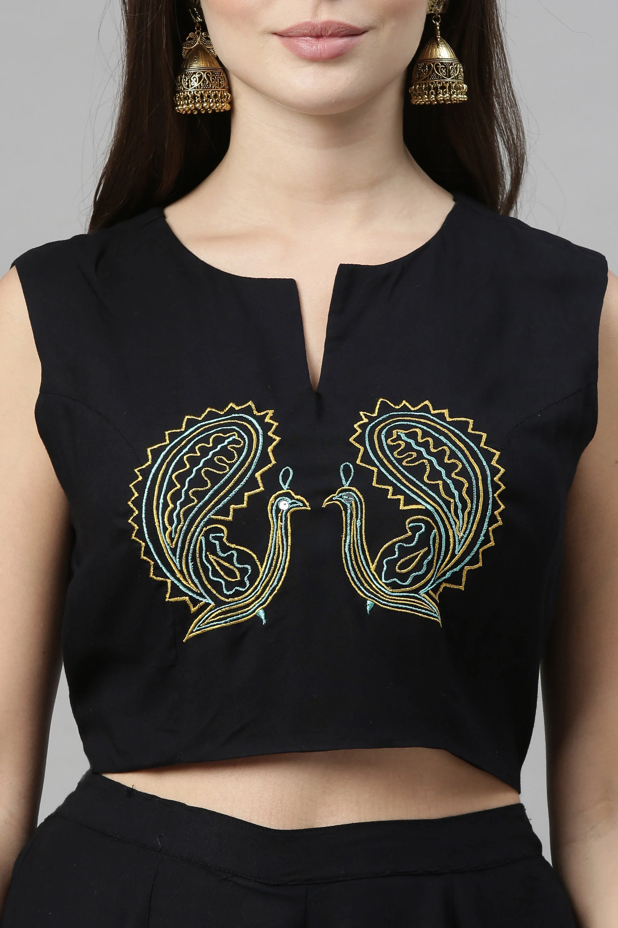 Neerus Black Color Rayon Fabric Crop-Top - Image 4