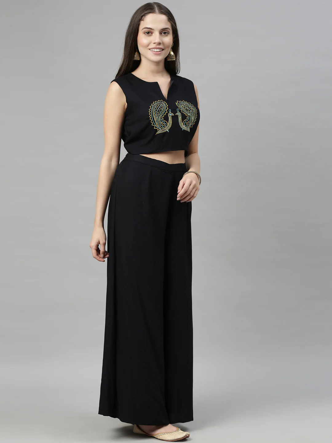 Neerus Black Color Rayon Fabric Crop-Top - Image 7