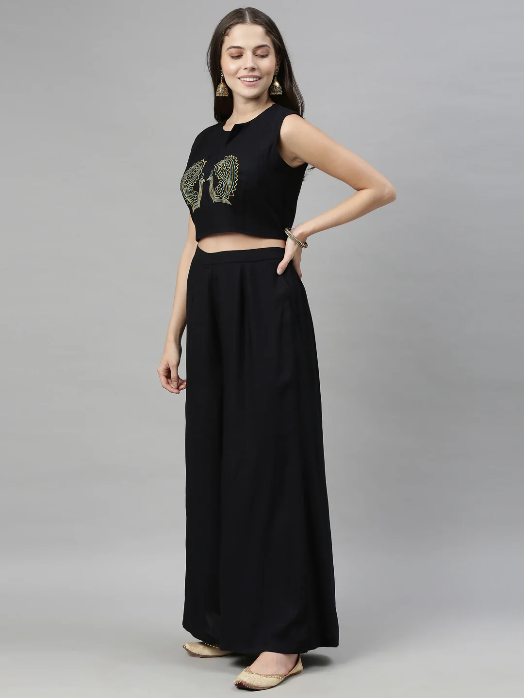 Neerus Black Color Rayon Fabric Crop-Top - Image 8