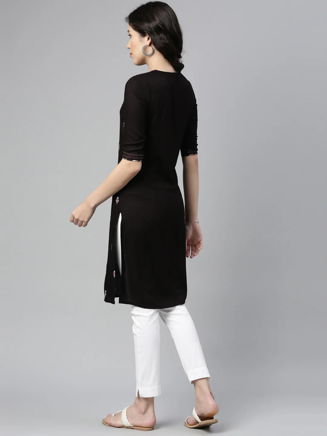 Neerus Black Color Rayon Fabric Kurta - Image 2