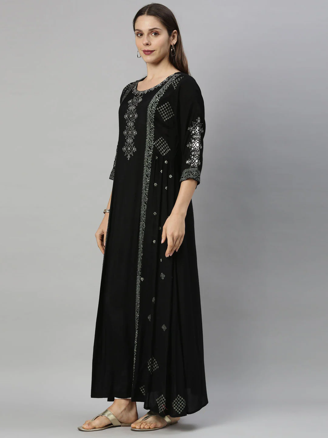 Neerus Black Color Santoon Fabric Tunic - Image 4