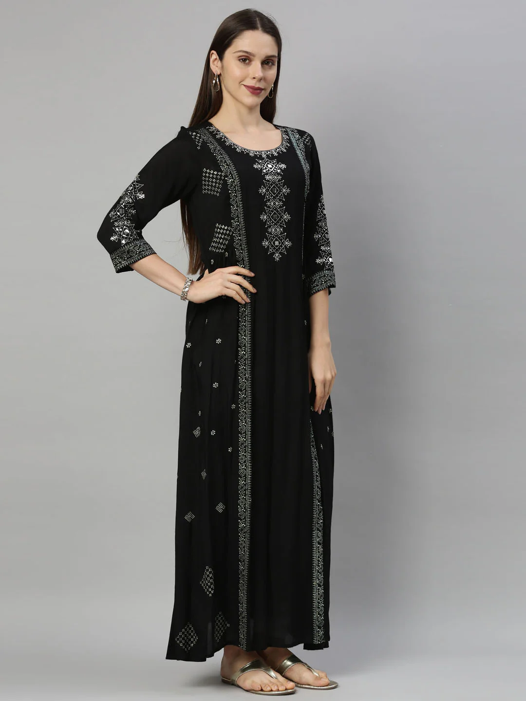 Neerus Black Color Santoon Fabric Tunic - Image 5