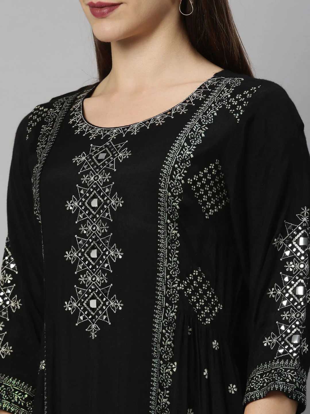 Neerus Black Color Santoon Fabric Tunic - Image 8
