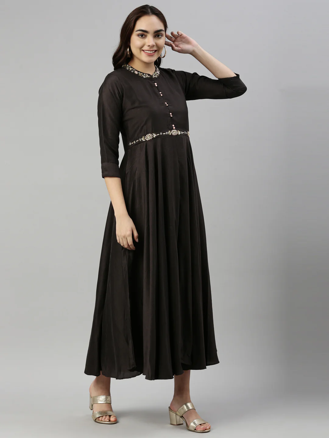 Neerus Black Color Silk Fabric Kurta - Image 4