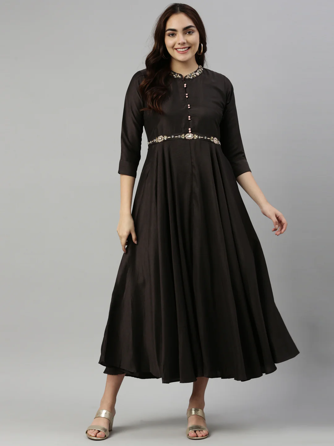 Neerus Black Color Silk Fabric Kurta - Image 6