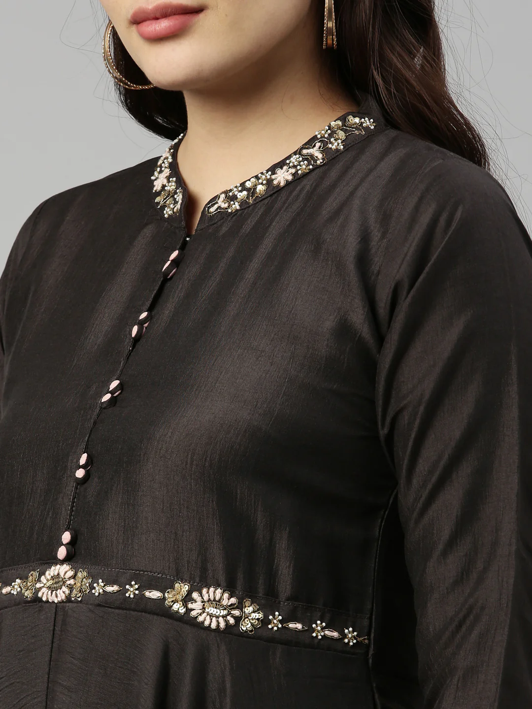 Neerus Black Color Silk Fabric Kurta - Image 8