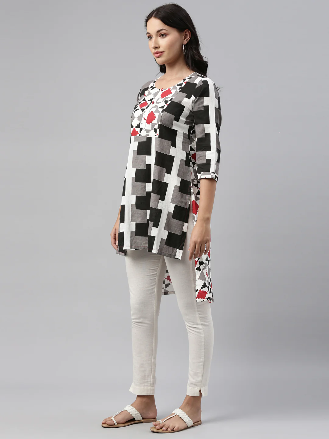 Neerus Black Color Slub Cotton Fabric Tunic - Image 3