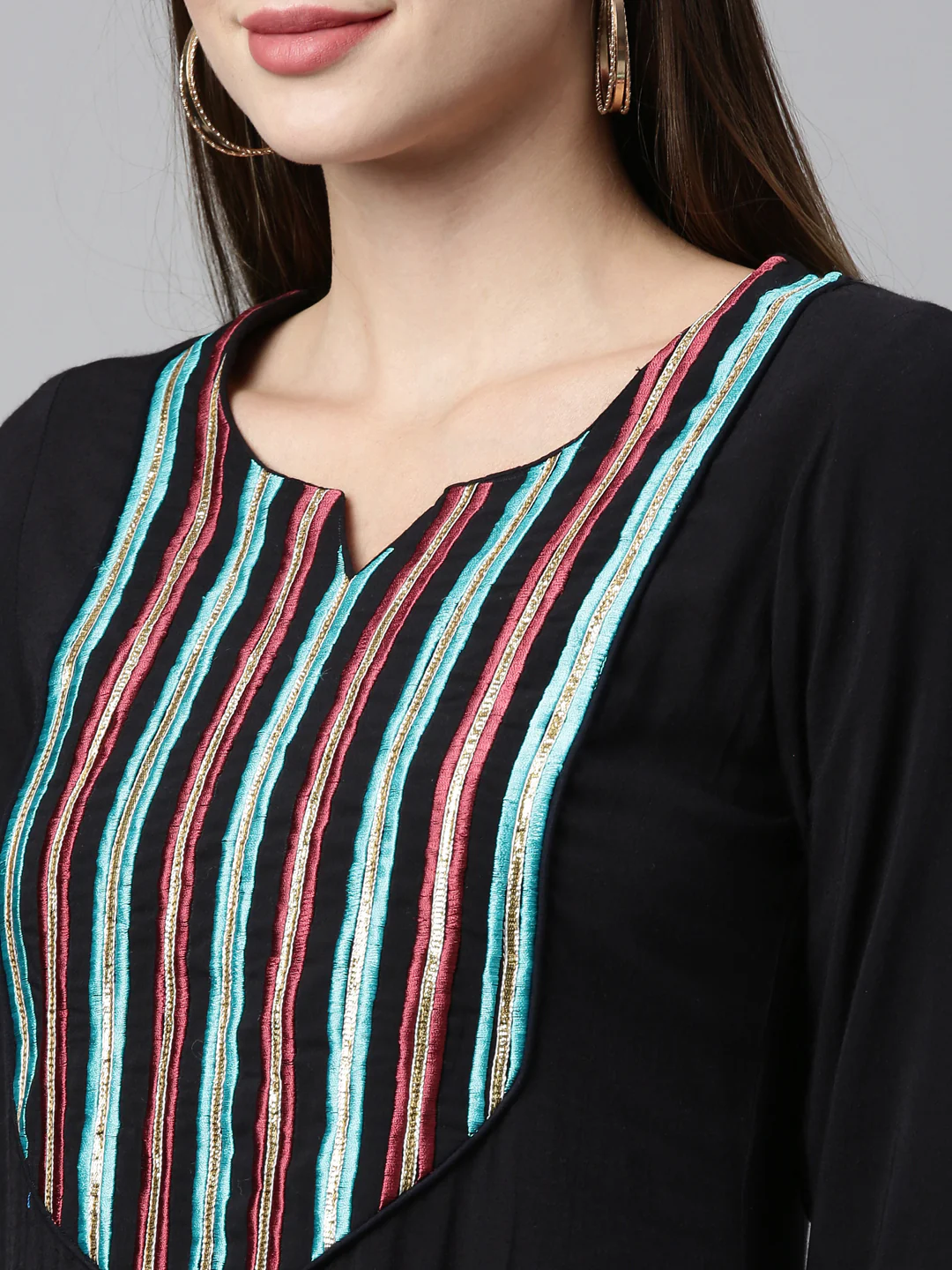 Neerus Black Color Viscose Rayon Fabric Kurta Sets - Image 3