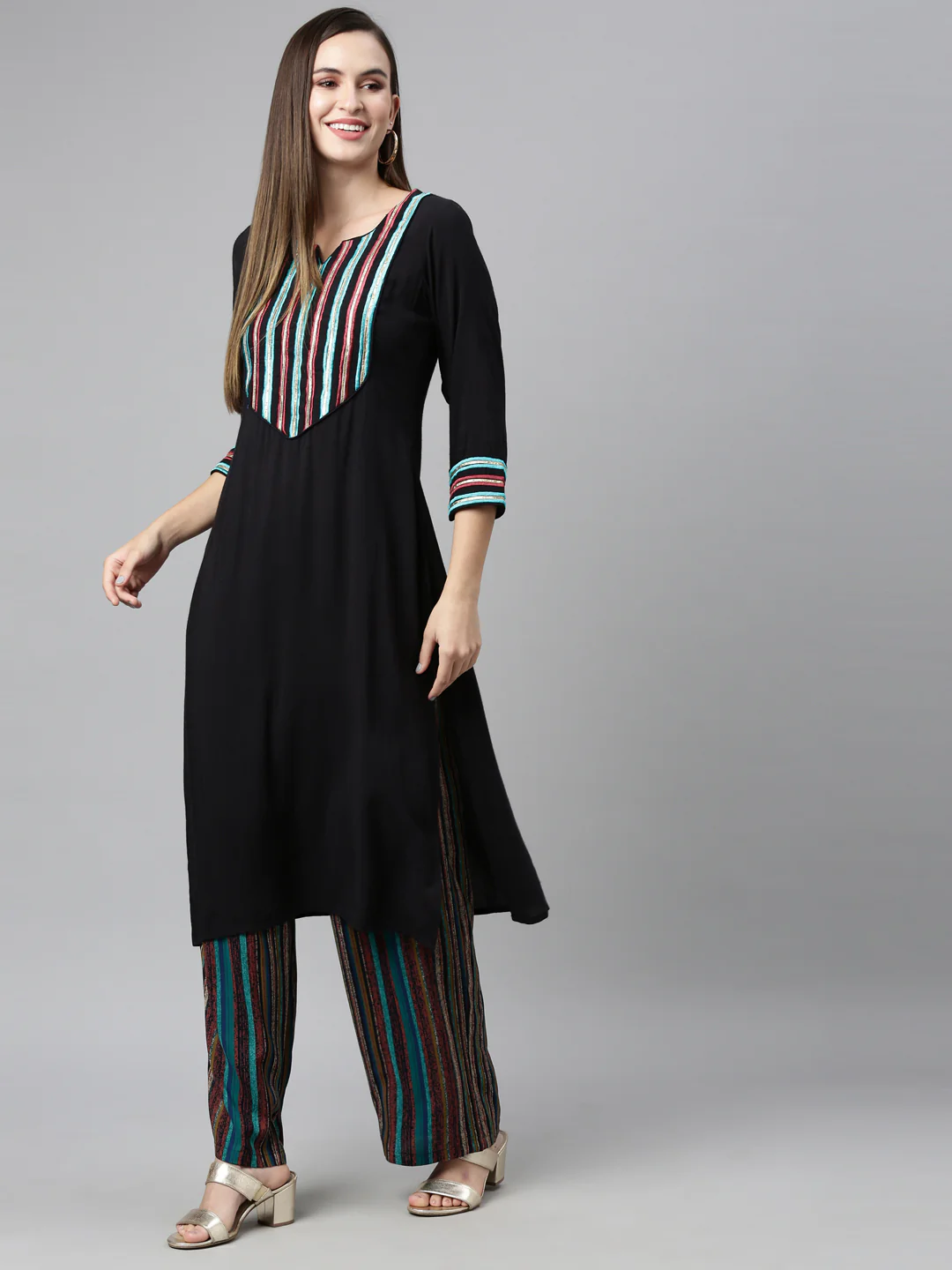 Neerus Black Color Viscose Rayon Fabric Kurta Sets - Image 4