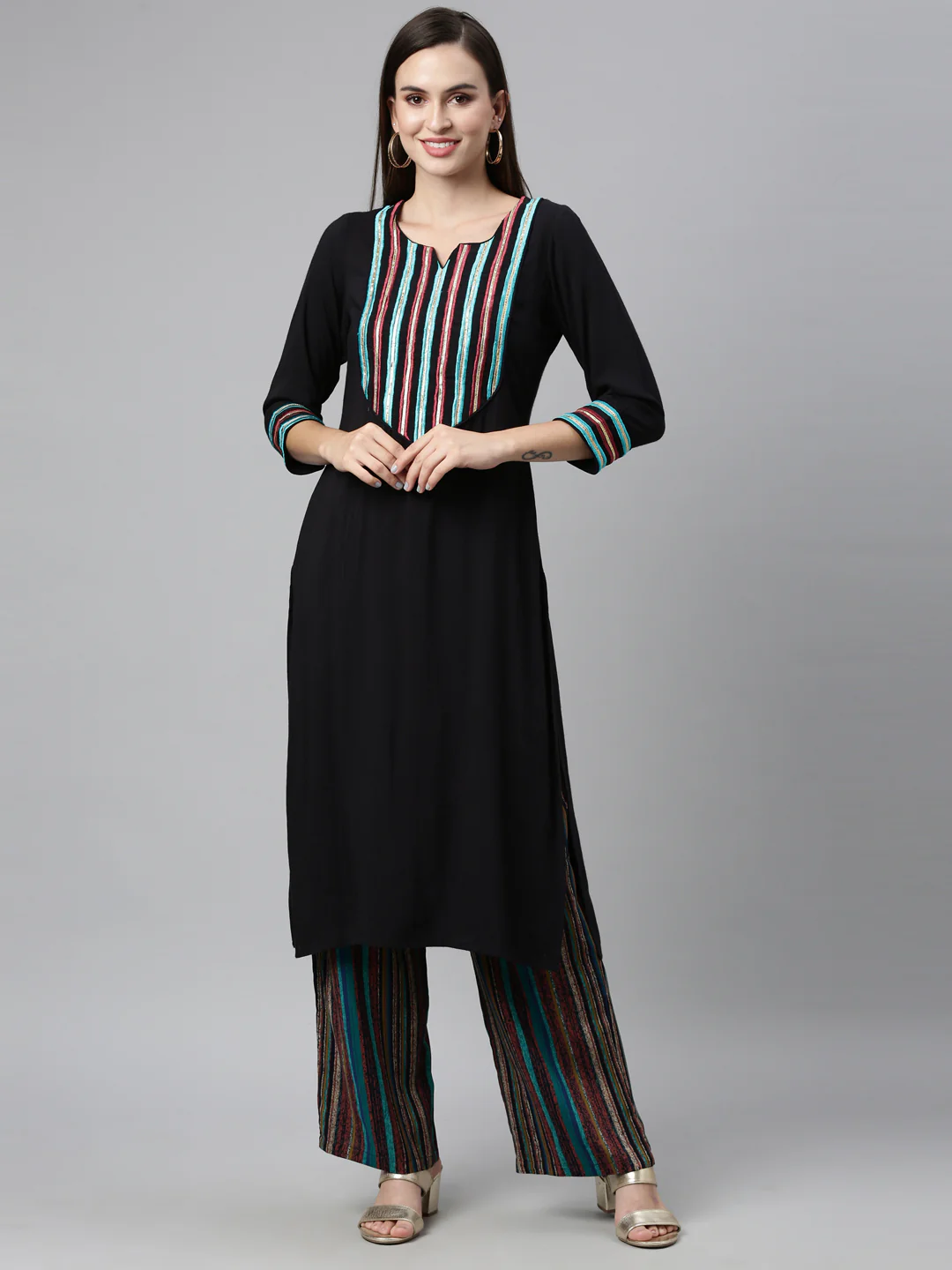 Neerus Black Color Viscose Rayon Fabric Kurta Sets - Image 9