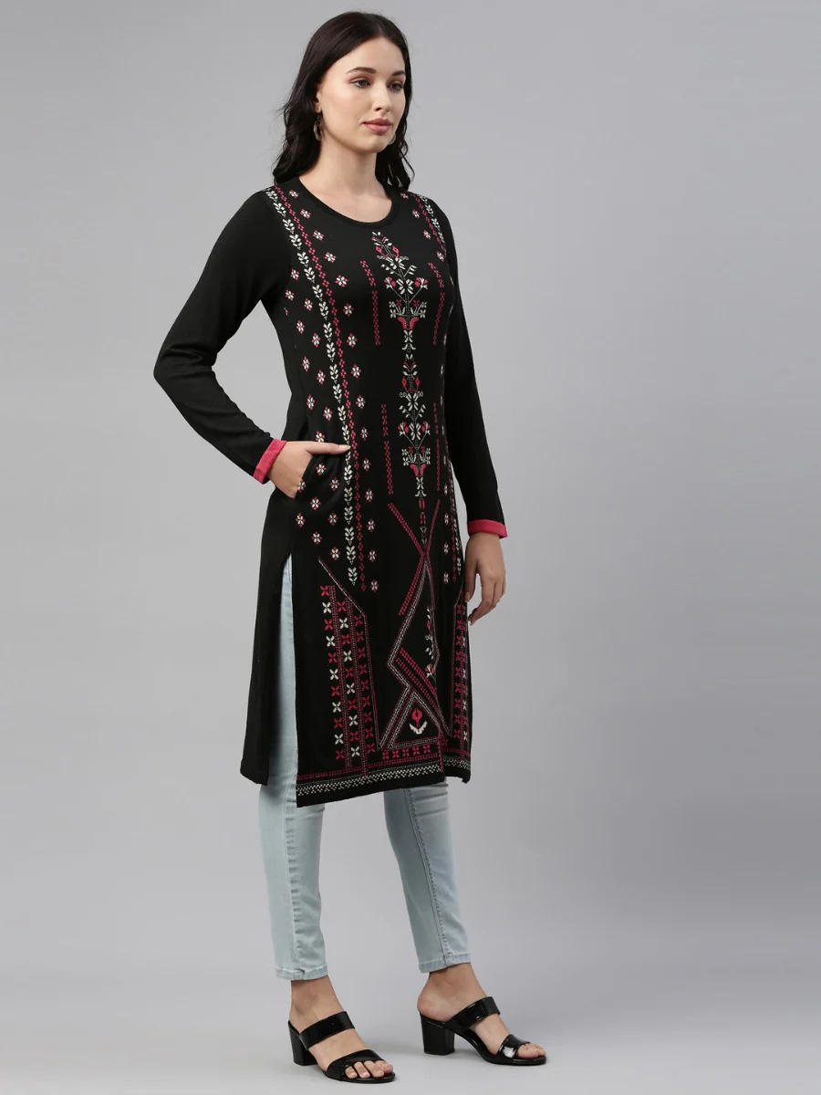 Neerus Black Color Winter Wear Kurtha - Image 5