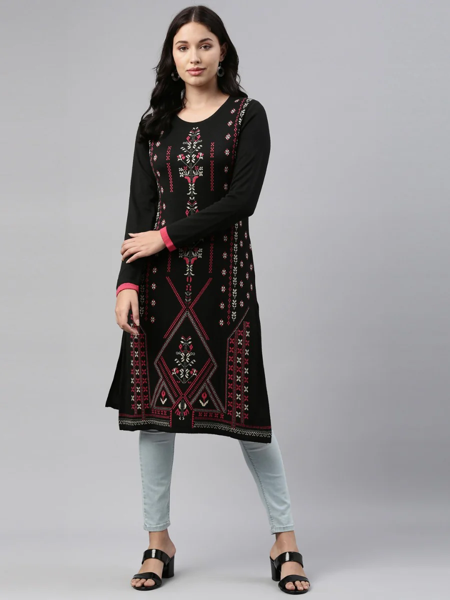 Neerus Black Color Winter Wear Kurtha - Image 7