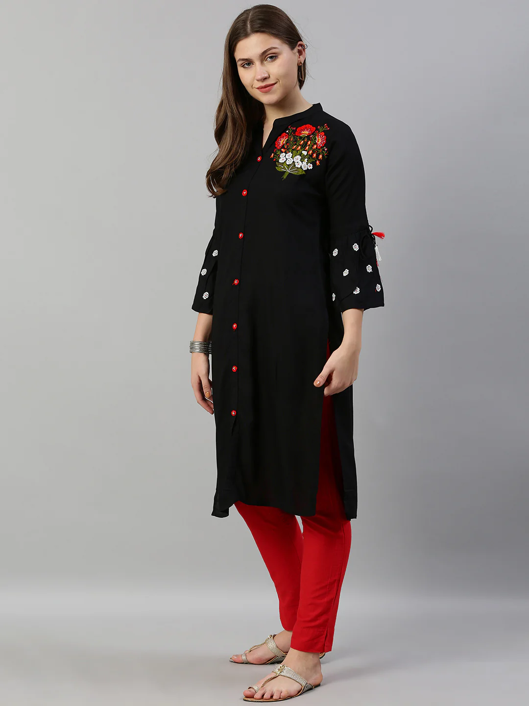 Neerus Black Embroidered Straight Kurti - Image 3