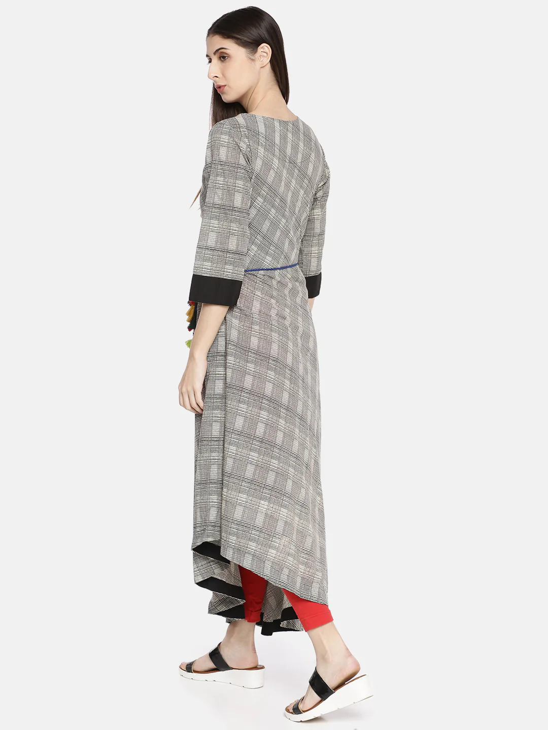Neerus Black & Grey Embroidered High Low Kurta - Image 4