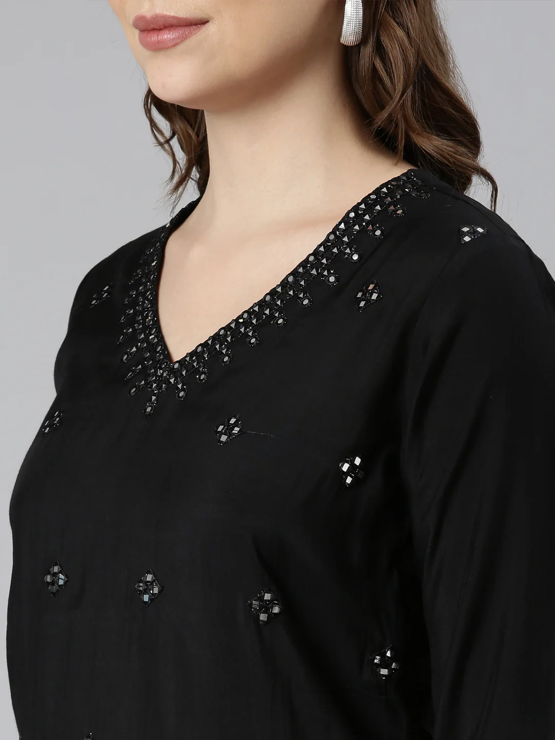 Neerus Black Panelled Straight Embellished Kurta - Image 5