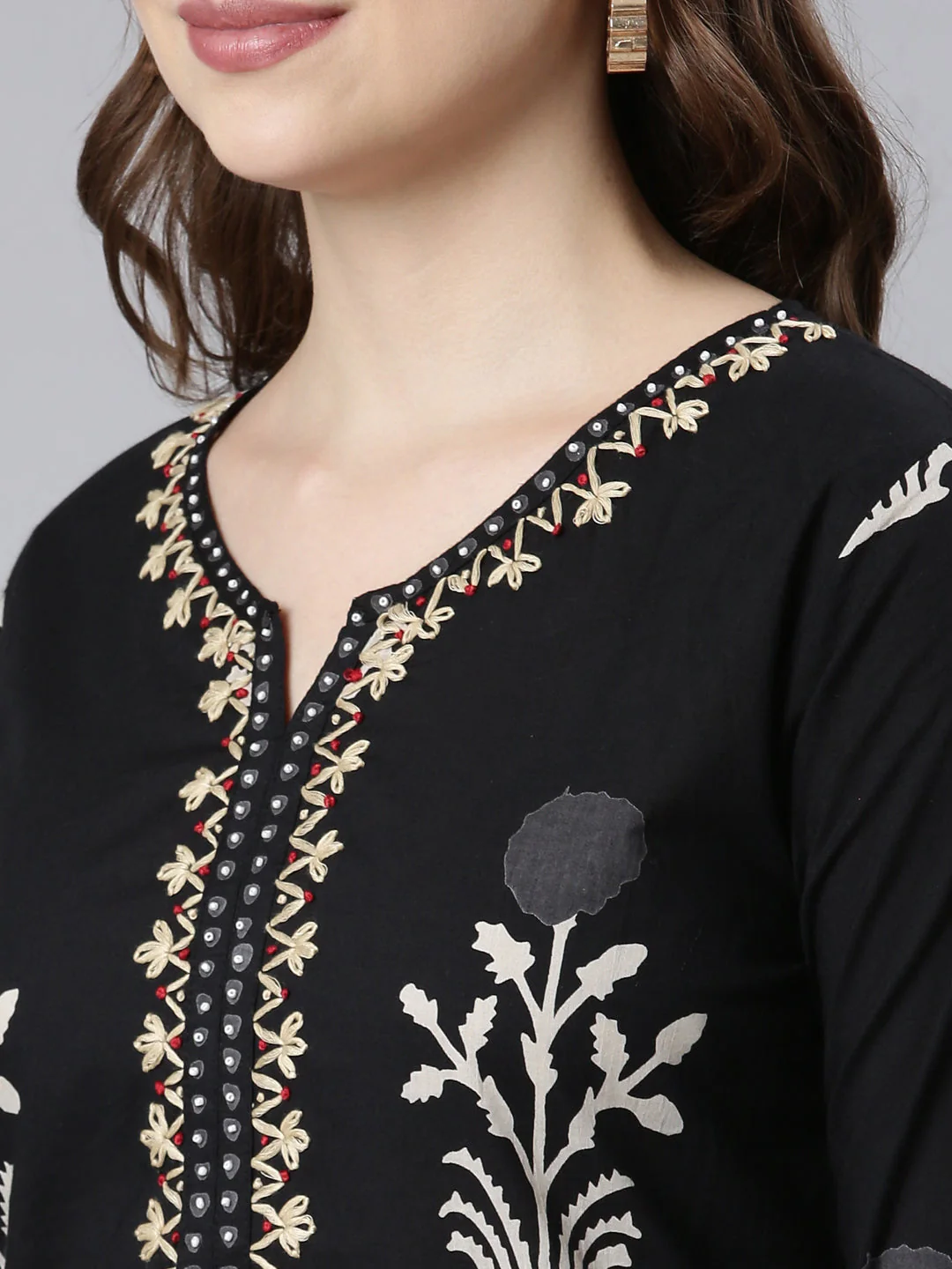 Neerus Black Panelled Straight Floral Readymade Suits - Image 2