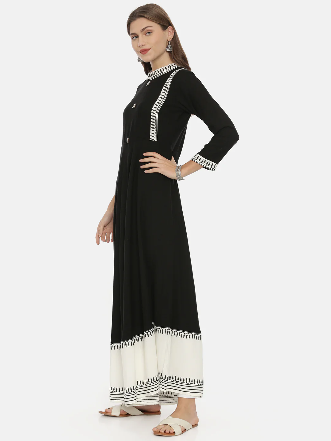 Neerus Black Printed Anarkali Kurta - Image 3