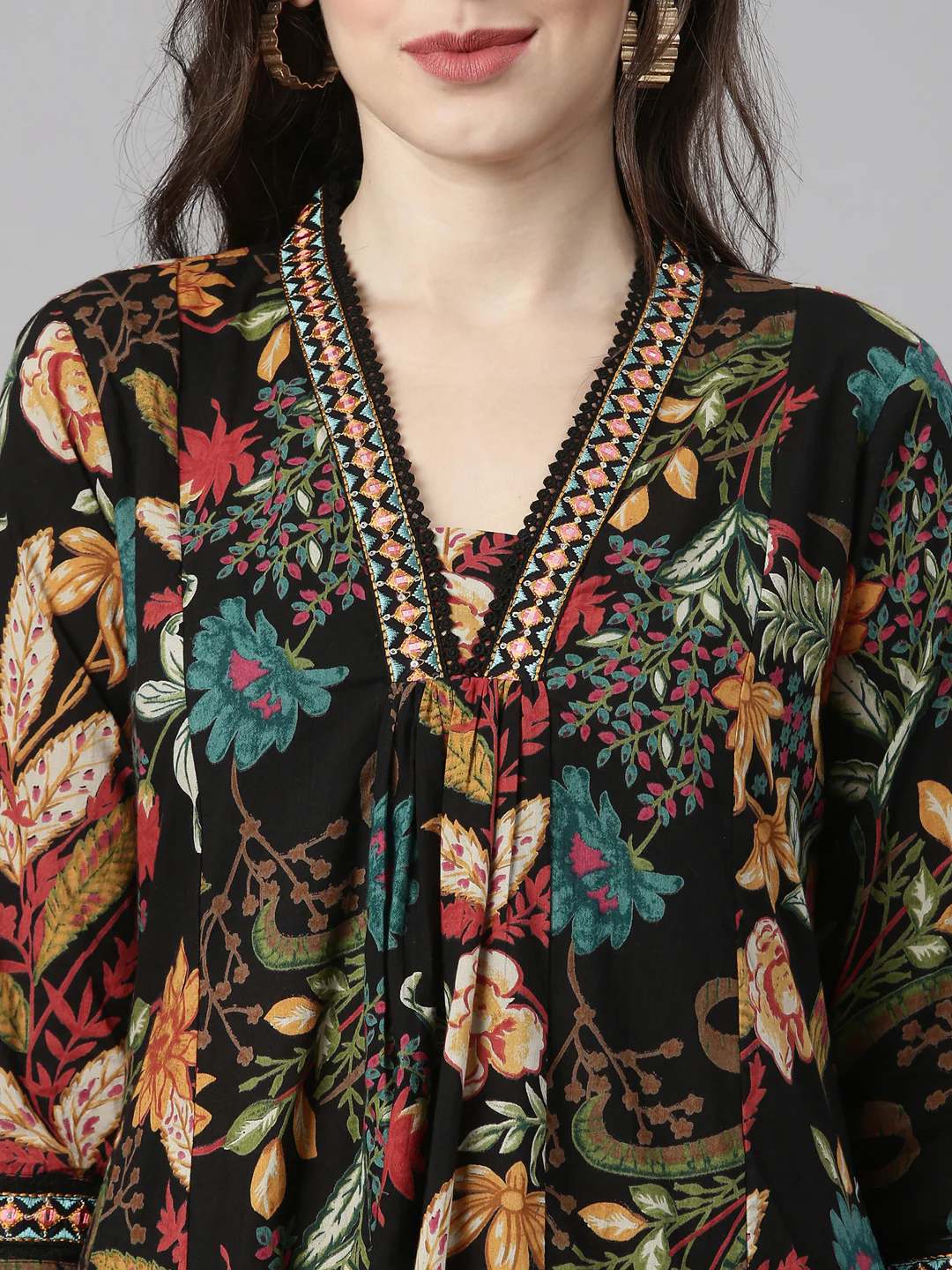 Neerus Black Printed Anarkali Kurta and Trousers With Dupatta - Image 3