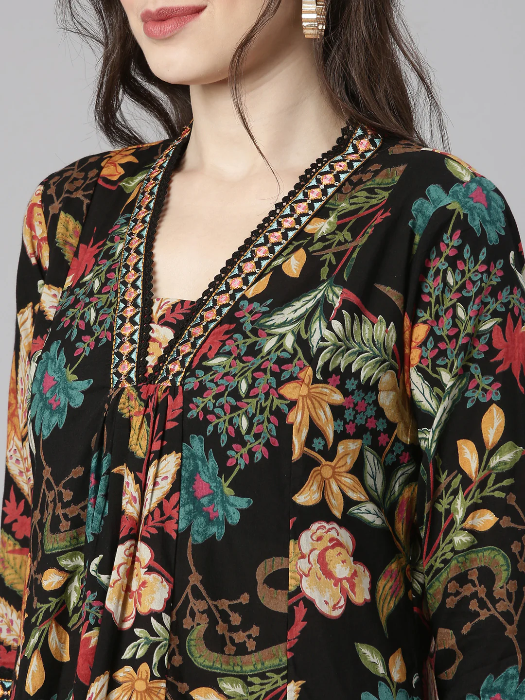 Neerus Black Printed Anarkali Kurta and Trousers With Dupatta - Image 4