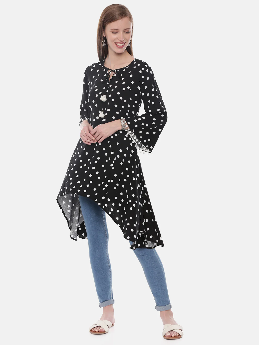 Neerus Black Printed High Low Kurta - Image 6