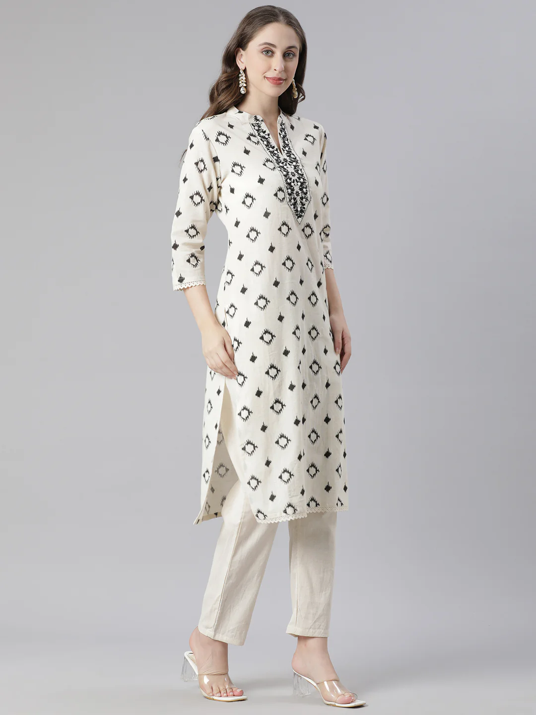 Neerus Black Printed Straight Kurta and Trousers With Dupatta - Image 5