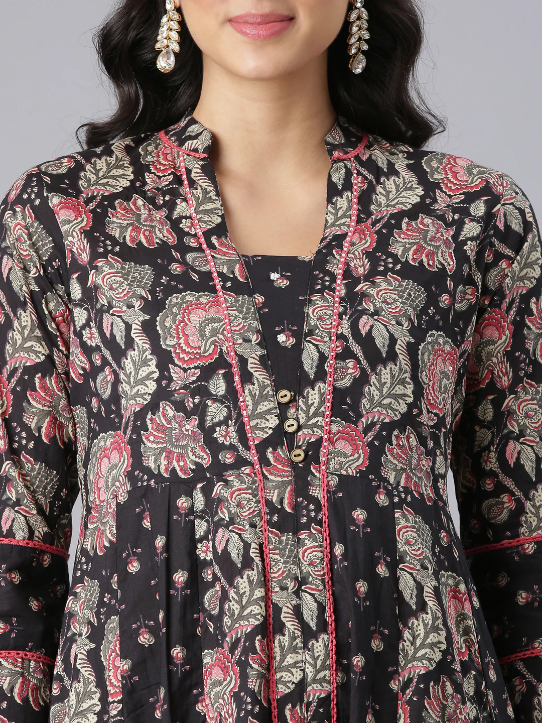 Neerus Black Printed Straight Kurta And Trousers With Dupatta - Image 4
