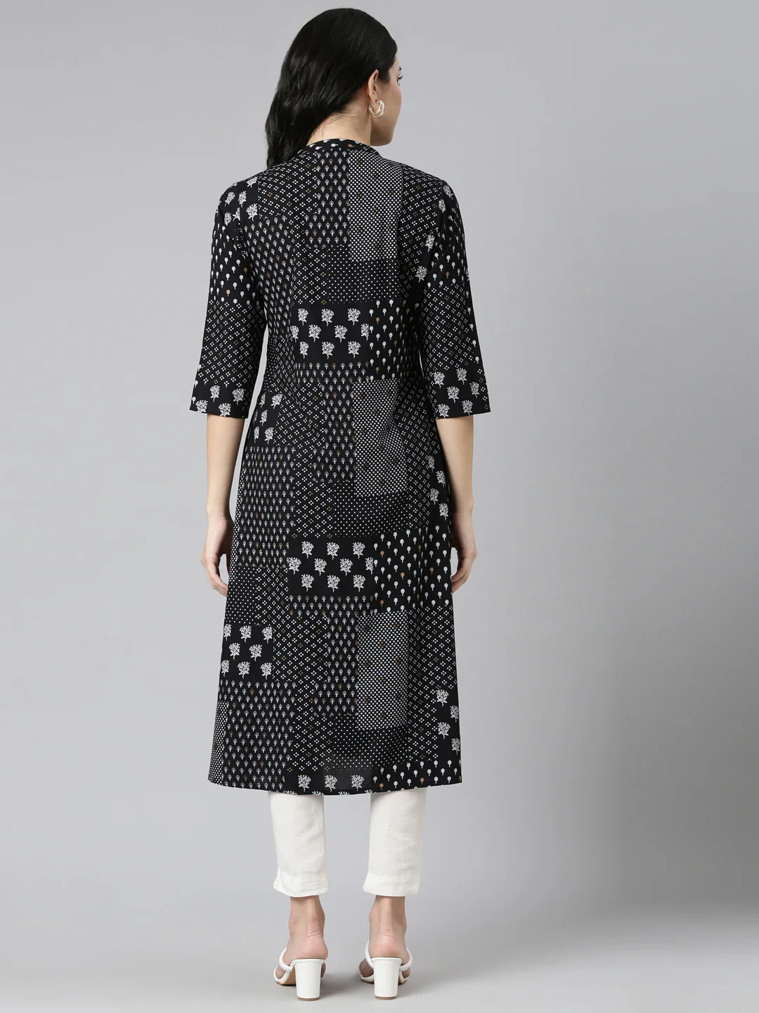 Neerus Black Regular A-Line Printed Kurta - Image 3