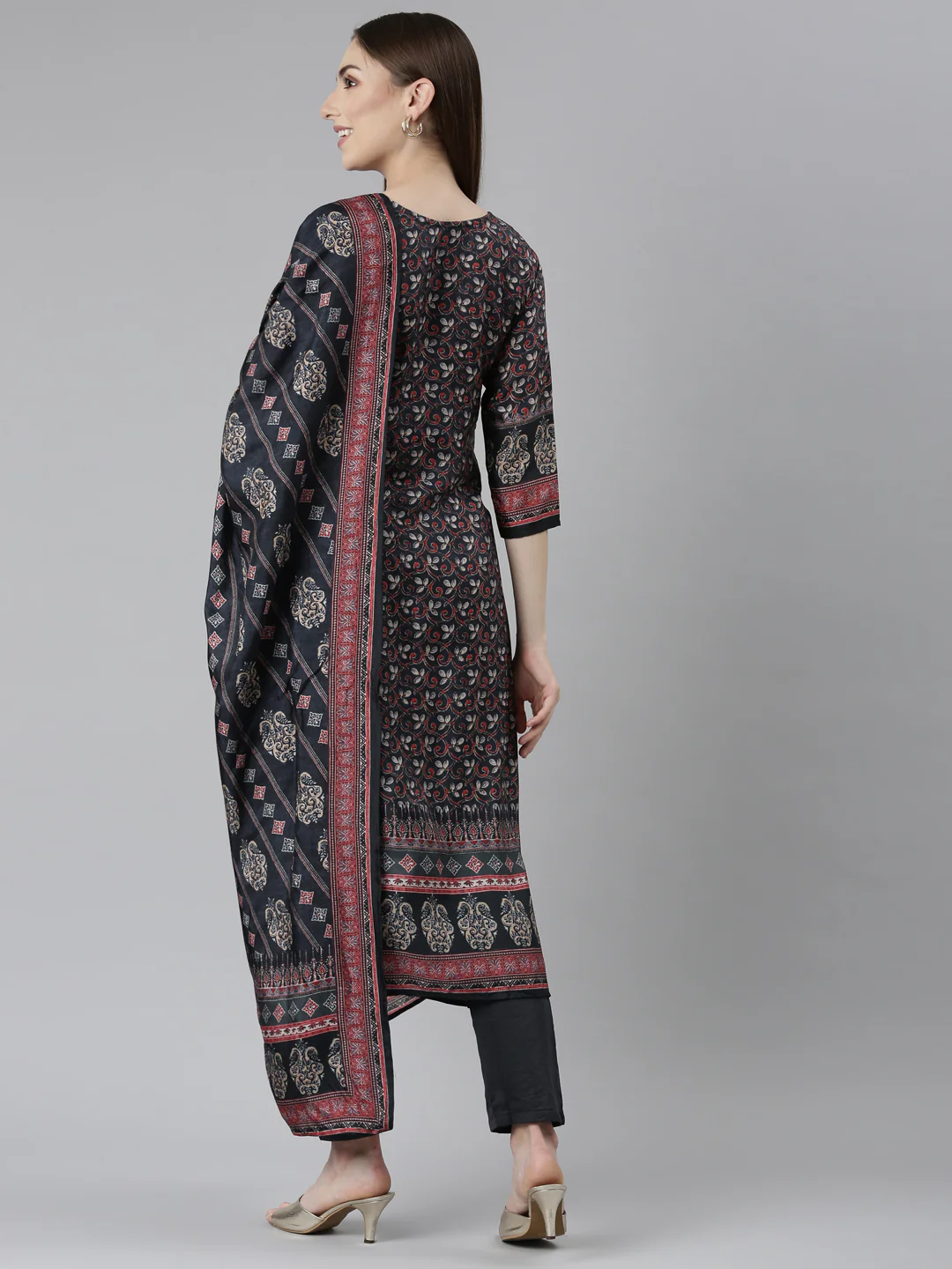 Neerus Black Regular Straight Floral Readymade Suits - Image 3