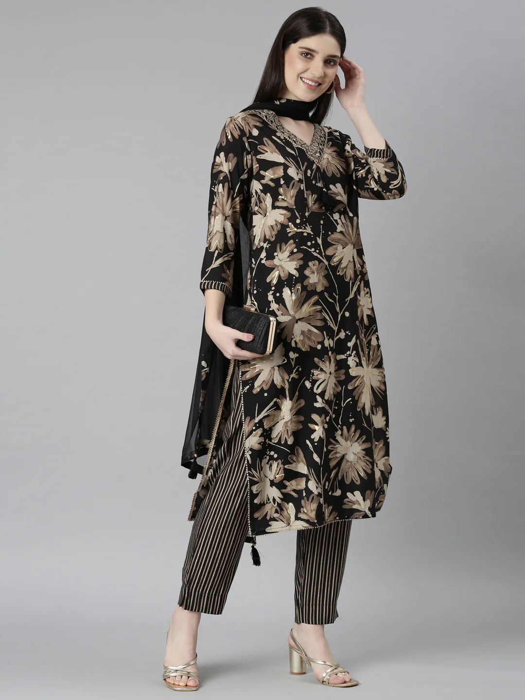 Neerus Black Regular Straight Floral Readymade Suits - Image 5