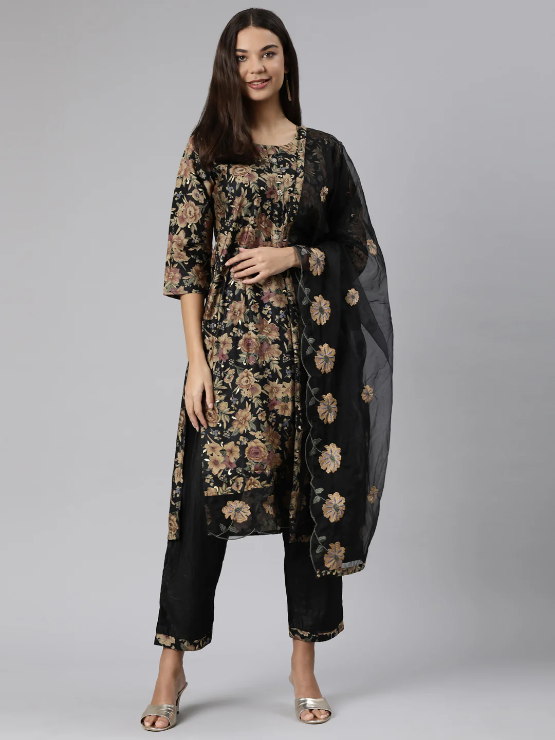 Neerus Black Regular Straight Floral Readymade Suits - Image 4