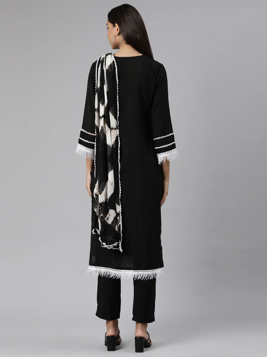 Neerus Black Regular Straight Floral Readymade Suits - Image 3