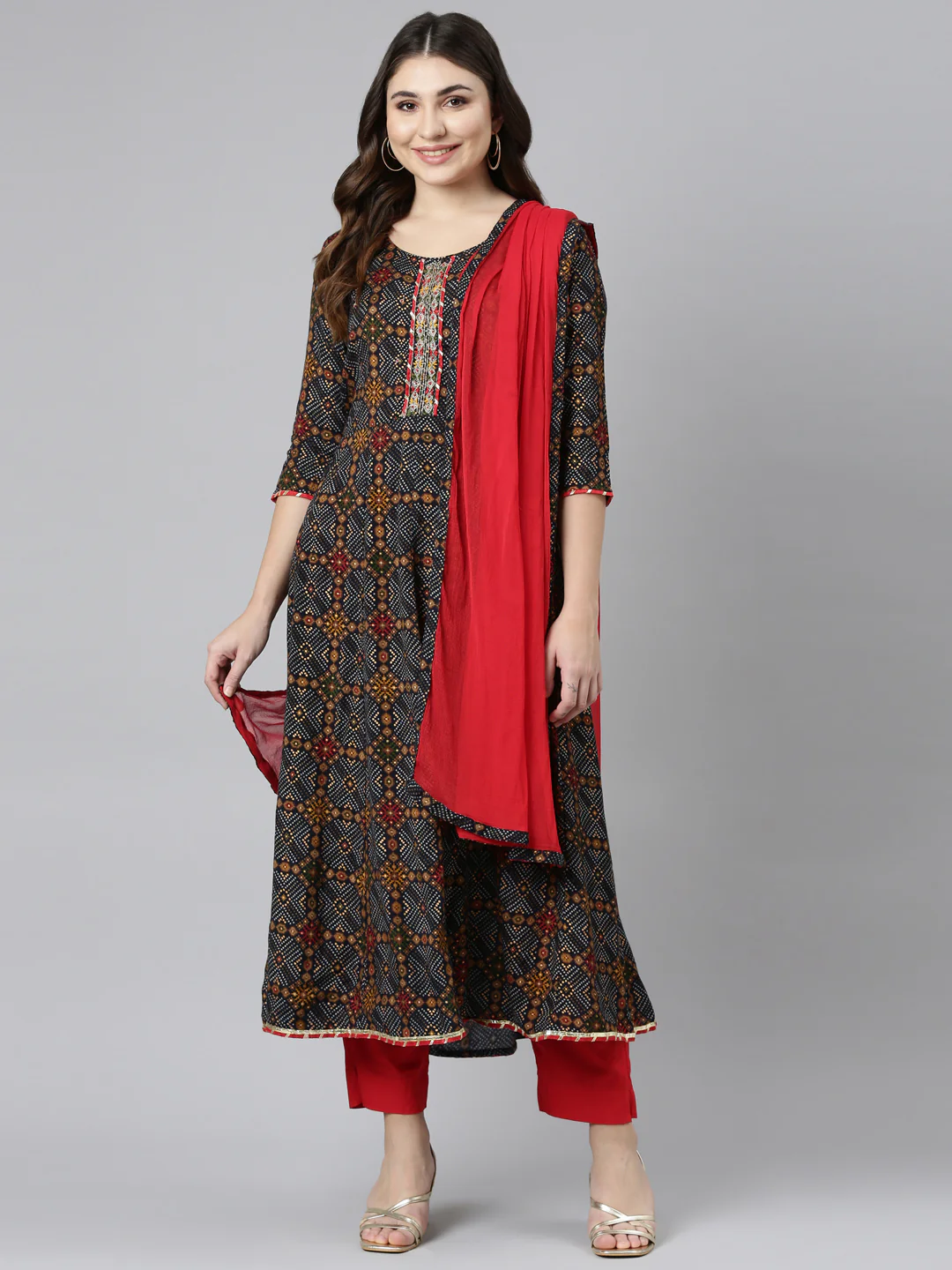 Neerus Black Regular Straight Printed Readymade Suits - Image 5