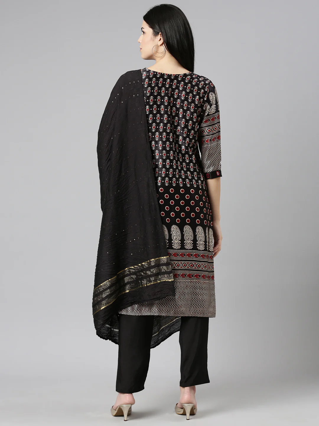 Neerus Black Regular Straight Printed Readymade Suits - Image 3