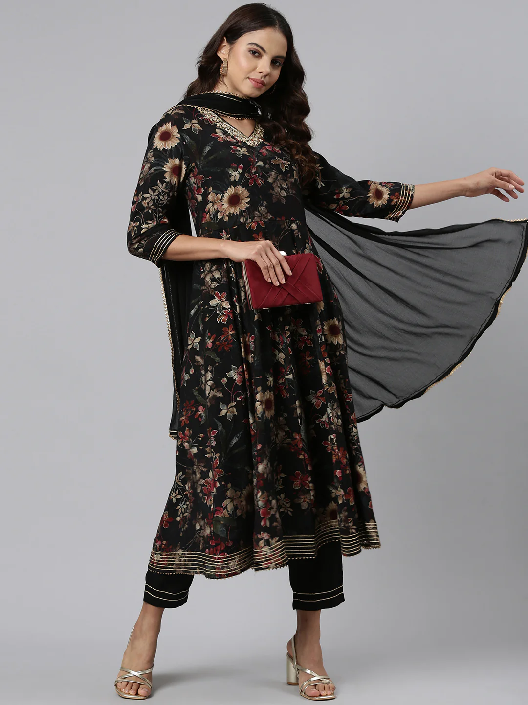 Neerus Black Regular Straight Printed Readymade Suits - Image 5