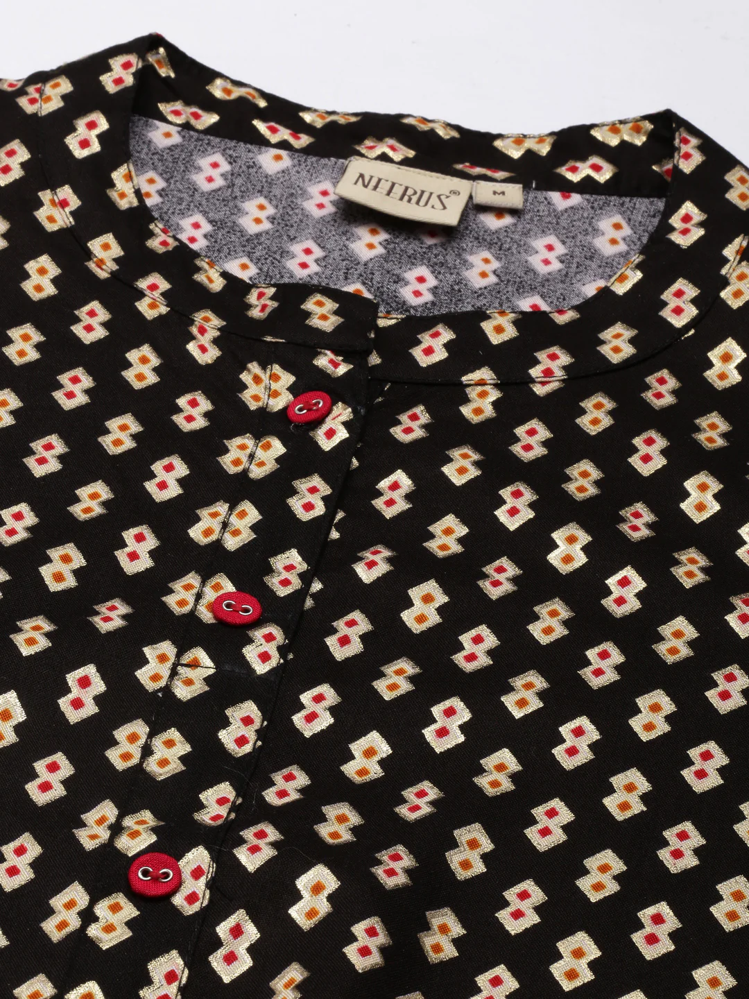 Neerus Black Regular Straight Printed Kurta - Image 4