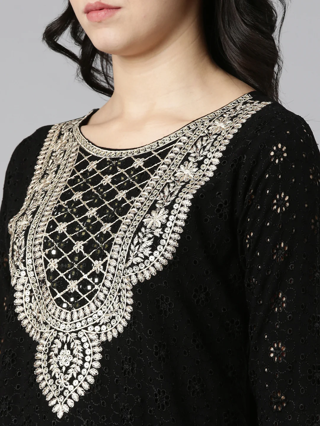 Neerus Black Regular Straight Solid Readymade Suits - Image 4