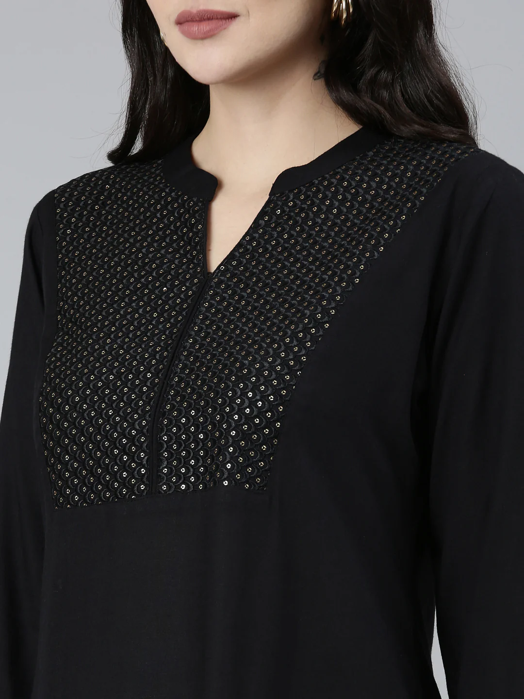 Neerus Black Regular Straight Solid Kurta - Image 5