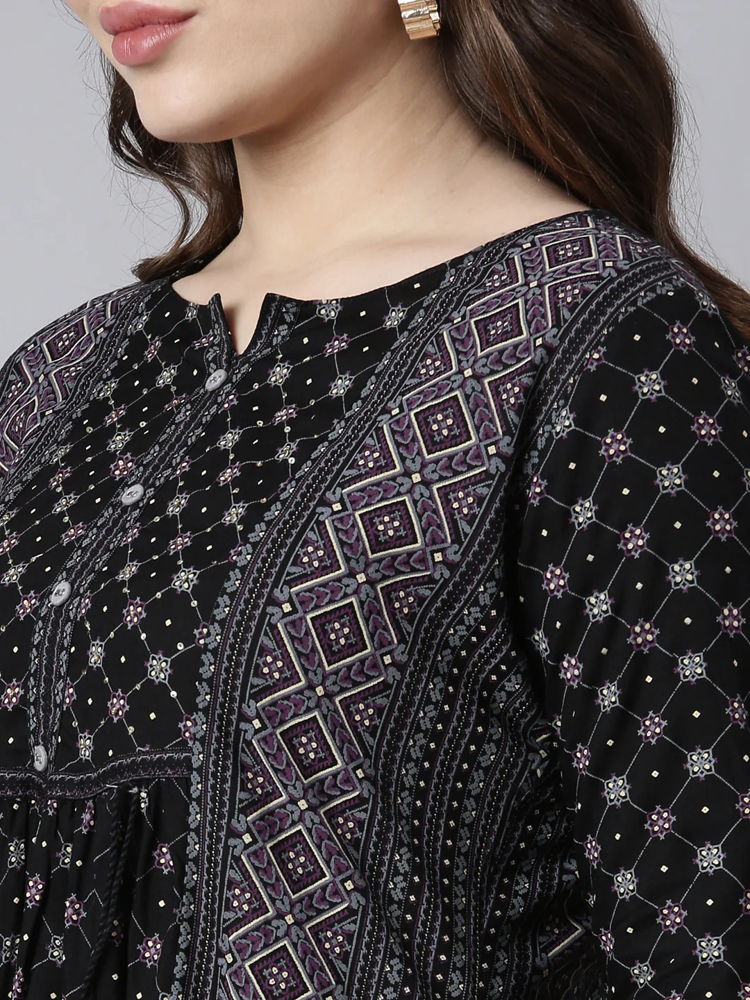 Neerus Black Regular Straight Woven Design Kurta - Image 4